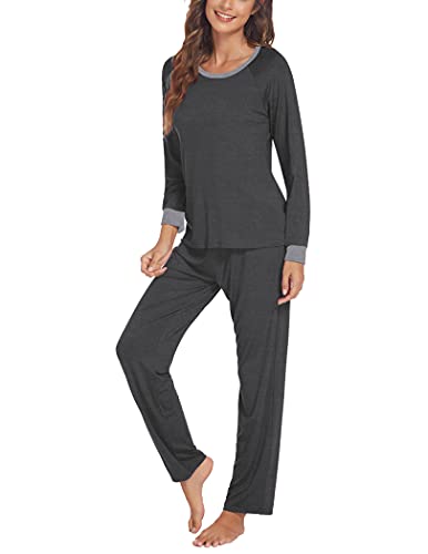 Ekouaer Pajamas Sets For Women Soft Sleepwear Long Sleeve Tops And Pants Pjs Scoop Neck Grey L #TOP14