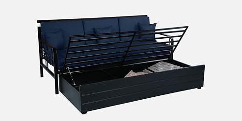Image of 3 Seater Metal Sofa Cum Bed with Hydraulic Storage | Sofa Set for, Living Room, Bedroom, Guest Room| Single Size Convertible Sofa Bed |Single Size (Navy Blue & Black)