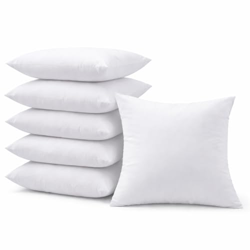 18 x 18 Inch Throw Pillow Inserts – Set of 6 Square Cushions with Polyester Fill for Decorative Pillow Covers