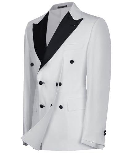 Men's Black Suit Jacket Classic Fit Peaked Lapel Double Breasted Blazer Sport Coat3