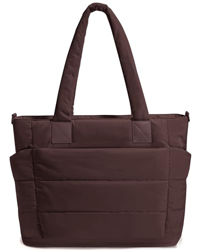 Image of Puffer Tote Bag for Women Quilted Nurse Bag Lightweight Work Bag for Teacher Travel Handbag with Multiple Pockets