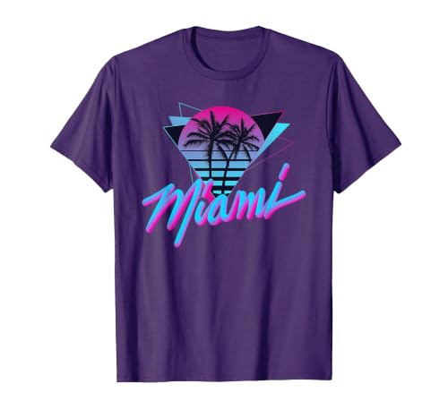 Miami - Palm Trees - Vaperwave Synthwave 80s Style Retro T-Shirt, Men, Purple, Large