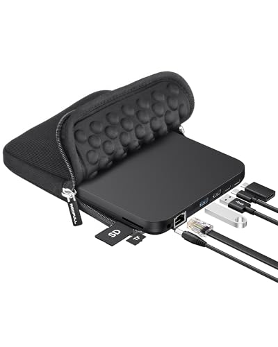 ROOFULL Lecteur CD DVD externe USB 3.0 avec adaptateur Ethernet, ports USB-A/C, fente pour carte SD/TF, étui de transport, lecteur CD DVD USB-C, graveur...