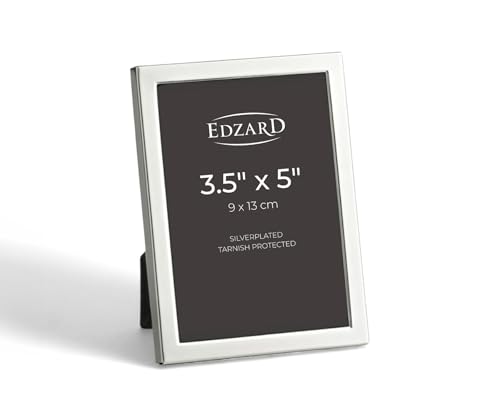 Image of Edzard Silver Plated Photo Frame Bergamo 3.5"x5" (9x13 cm), Non-Tarnishing, High Gloss Finish, Real Glass Front & Premium Velvet Back, Portrait or Landscape Display - Elegant Wedding Gift