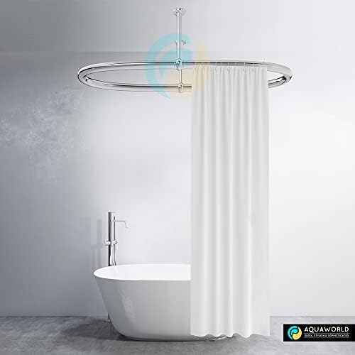 Aquaworld Oval Shower Curtain Rail - Ceiling Mounted Curtain Rail, Heavy Duty Construction, Shower Curtain Rod, Bathroom Decor, SIZE: 110 x 64 x 28 cm (Free Curtain Rings)