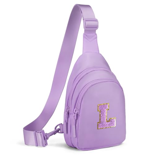 Small Initial Sling Bag for Girls & Women - Cute Crossbody Fanny Pack Gift Lavender L