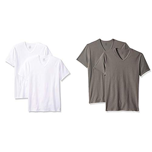 Calvin Klein Men's Undershirts Cotton Stretch 2 Pack V Neck Tshirts, White, Medium and Grey Sky, M