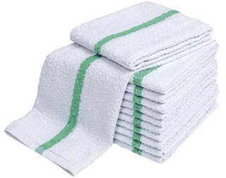 Atlas 24-Pack BLUE STRIPE Bar Mops 16x19 Full Terry Towels White 100% Cotton 28Oz Eco-Friendly with Free Sports Wash Cloth