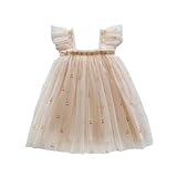 Genérico Vestido Todo-Mangas Volantes Impreso Baile Fiesta Ropa Vestido Princesa Verano Cereza Impreso Gasa Volantes Bebé Falda Edad 12M-6Y, beige, 5-6 Años