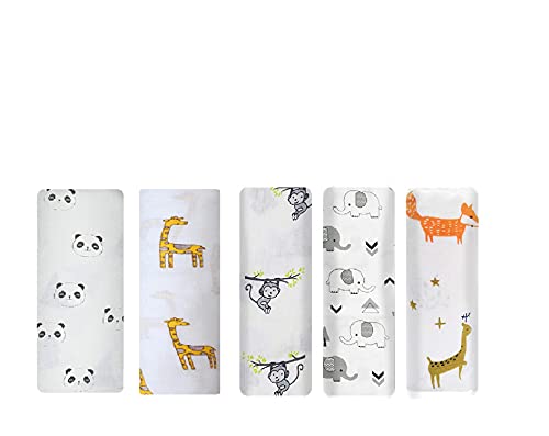 Image of Muslin Swaddle Cloth for Babies Pure Cotton Muslin Baby Swaddle Blanket, Swaddle for Newborn Baby Super Soft Cotton Receiving Wrapper Cloth, Stroller Cover-Pack of 5 with Size 120X100 CM -Animal Love