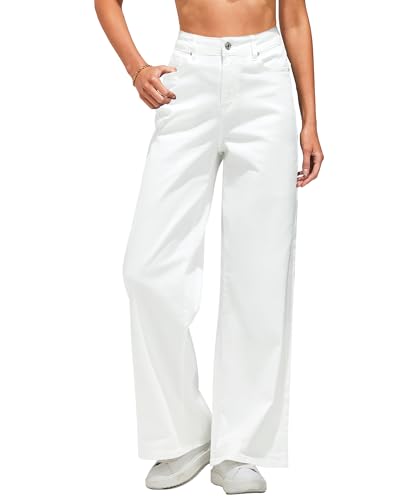 GRAPENT Womens Trousers Going Out Pants Trendy Clothes Wide Legged Jeans for Women High Waisted Wide Leg Jeans Stretch Denim Pants for Spring Summer Fall Winter Ivory White Large Size 12 Size 14