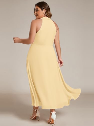 Image of Ever-Pretty Plus Women's Sleeveless Halter A Line Pleated High Low Plus Size Wedding Guest Cocktail Dresses 31926-DA
