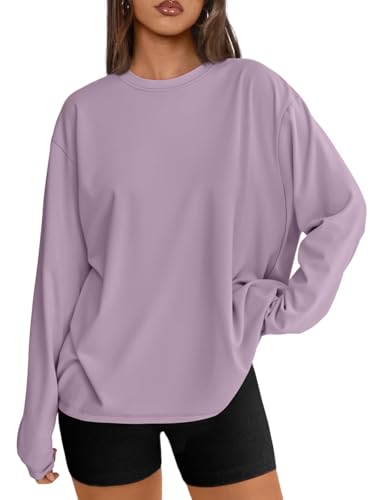 Trendy Queen Womens Oversized Long Sleeve T Shirts 2025 Basic Crewneck Tee Fall Tops Casual Workout Y2K Clothes Purple M