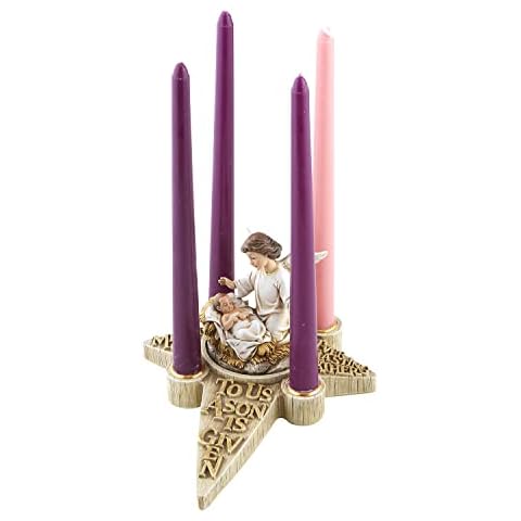 CBC Group Avalon Gallery - Sculpted Resin Advent and Christmas Candle Holder, 2-Piece, Angel Nativity Wreath Cover