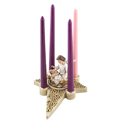 Avalon Gallery Sculpted Resin Advent/Christmas Candle Holder 7.25 x 9.75 Angel Nativity Wreath