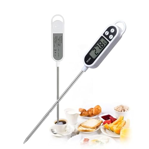Termómetro Digital de Cocina para Carne, Termómetro de Lectura con Sonda de Acero Inoxidable, Termómetro Impermeable para Alimentos de Cocina con Calibración y Retroiluminación, Carne, Leche