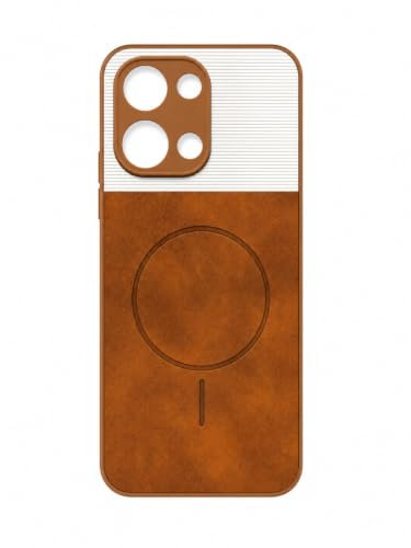 Image of Bintage Mac Safe Design Hard Slim Back Case | Soft Border Camera Protect | Dual PU Leather Finish Back Cover Compatible for Vivo Y21 5G / Vivo Y11 5G - White & Brown