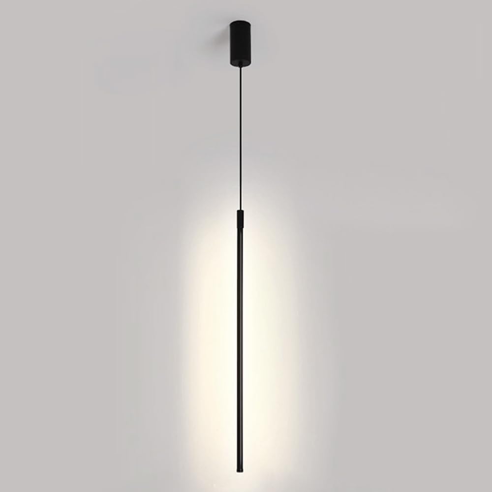 Granestner Minimalist LED Linear Pendant Light Fixture - Adjustable Black Metal Chandelier for Kitchen, Dining Room, Living Room, and Bedroom(Natural White,80cm)