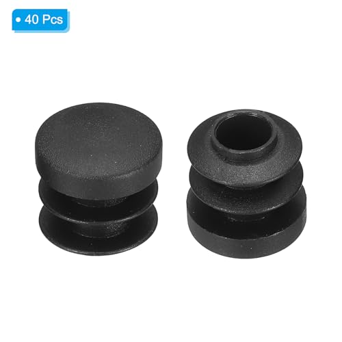 Image of PATIKIL 9 /16 inch Plastic Tubing End Caps, 40Pcs Round Hole Plug Insert for Round Iron Pipe Chair Leg Table Bookshelves Patio Furniture, Black