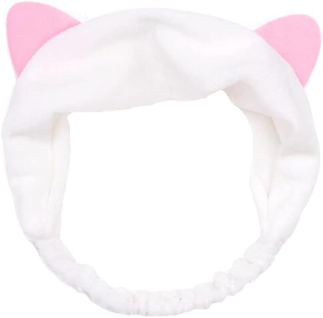 Haobase 1 piece Headband Hair Bands with Cat Ear for Face Washing Or Make-Up (White)
