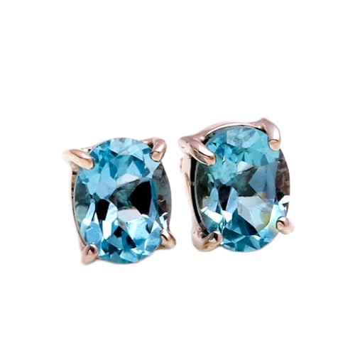 Boucles d'oreilles topaze bleu naturel argent 925 femme ovale