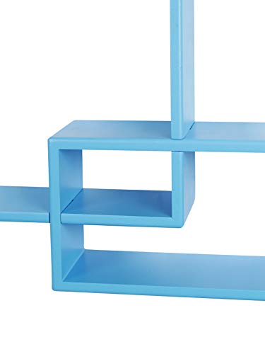 Image of Home Sparkle Wooden Intersecting Wall Shelf | Wall Mounted Floating Intersecting Storage Display Wall Shelves for Living Room Office Home Decor (Blue)