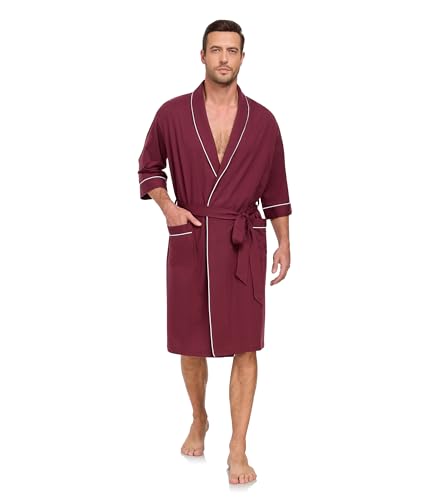 CF Men's Robe Cotton Bathrobe Soft Short Sleeve Bath Robes Shower Robe for Spa Soft Kimono Lightweight Sleepwear with Pockets