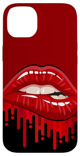 Cool Men's Women's Bold Red Biting Lips Graphic Short Sleeve �X�}�z�P�[�X iPhone 14 Plus �p