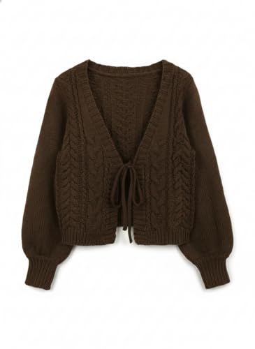 Image of SKAYS Womens Tie Front Bow Cardigan Sweaters Cropped Cable Knit Cardigans Trendy Fall Long Sleeve Outerwear