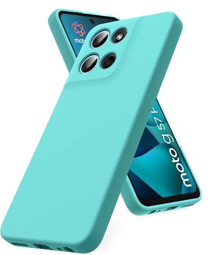 Image of DIZORO Microfiber Candy Case for Motorola G57 Power 5G Smooth Touch Cushion Liquid Soft Silicone Gel Rubber Phone Cases Non-Slip Full Body Protective Shockproof Back Cover -Mint Green