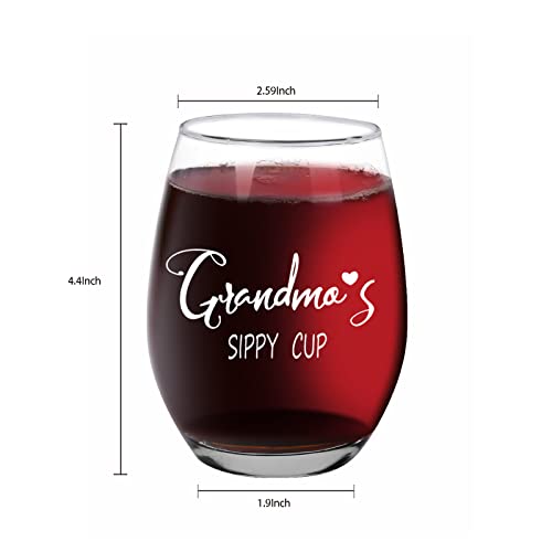 Grandma's Gift Sippy Cup Wine Glass For Women, Grandma, New Grandma, Grandmother, Funny Grandma Gifts From Grandson Granddaughter Stemless Wine Glass For Mother's Day Birthday Christmas 15 Oz #TOP6