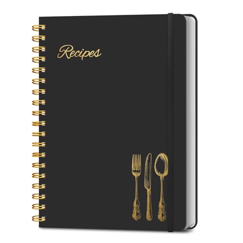 LuBudingJoy Livro de receitas em branco para escrever nas suas próprias receitas. Livro de receitas em branco de capa dura Sprial, diário de receitas com capacidade para 130 receitas (preto)