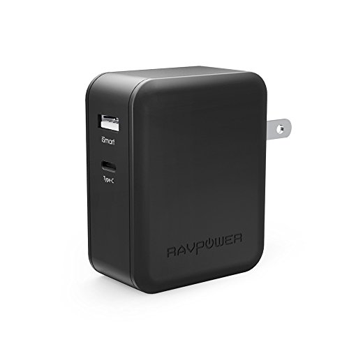 USB-C PD Charger RAVPower 36W Dual USB C Wall Charger with 1 Power Delivery Port compatible MacBook, Dell XPS 13, Nexus 5X/ 6P and iSmart compatible iPhone, iPad, Samsung and More (Black)