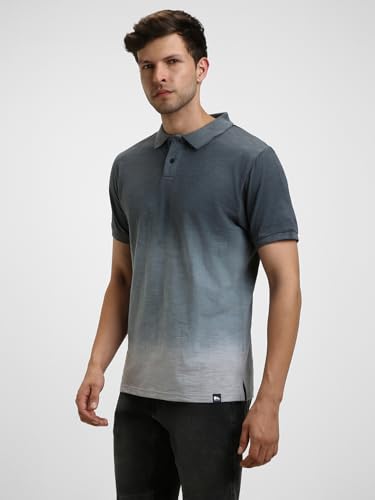 Image of Dennis Lingo Men's Cotton Black Ombre-Dyed Slim Fit Button-Down Short Sleeve Polo Tshirt