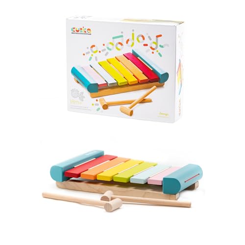 Image of Cubika Wooden Toy Xylophone - Montessori Musical Toy for Toddlers Ages 18 Months+ - Includes 2 Wooden Mallets - FSC-Certified Wood, German Water-Based Paint - Wooden Toys for Toddlers