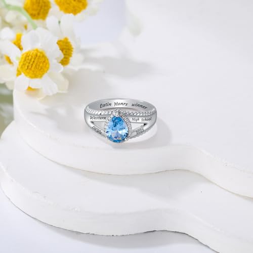 Customized Class Ring for Women College Teardrop Crystal College Graduation Rings for Womens Sterling silver/10k 14k 18k Gold2