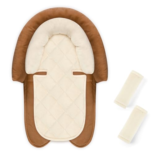 Image of Baby Car Seat Head Body Support & Strap Covers, 2 in 1 Infant Car Seat Insert, Reversible Soft Breathable Newborn Cushion Pads for Preemie, Perfect for Baby Carseats, Strollers, Swings (Brown)