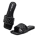 Shoe Land Anisha Women's Flat Sandals, Fashion Slides with Square Open Toe, Quilted Single Band Dressy Sandals, Slip-On Slippers for Summer, Daily Wear, Prom, and Party, Black, Size 9.0