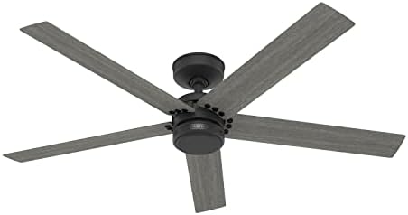 Hunter 52 inch Outdoor or Indoor Ceiling Fan No Light - Black Ceiling Fan without Light, For Patio, Porch, Garage, or Living Room, Standard Mount, 5 Blades, Wall Control - Burton 52247, Matte Black
