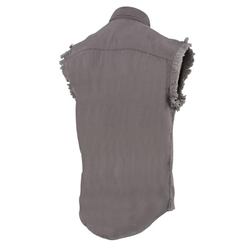 Image of Milwaukee Leather DM4009 Men's Sand Lightweight Denim Shirt with with Frayed Cut Off Sleeveless Look