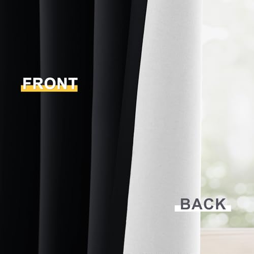 Image of Yakamok Black 100% Blackout Curtains 63 Inches Long for Bedroom 50 inch Wide | Blackout Curtain Panels for Bedroom, 2 Thick Layers Grommet Top Thermal Insulated Drapes with White Back for Living Room