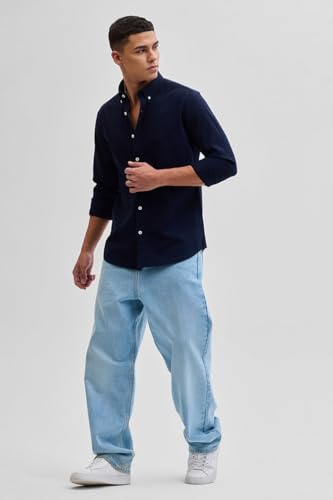 Image of SNITCH Men Casual Shirt College Wear | Slim Fit Full Sleeve Button-Down Collar Plain Style | Breathable Cotton Twill Fabric & Smooth Texture for Everyday Use