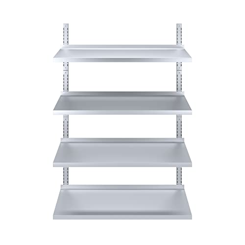 Image of AmGood 16 in. x 48 in. Four-Tier Metal Wall Mount Shelf | Staunless Steel Shelving for Commercial Kitchen, Closet, Garage, Pantry, etc