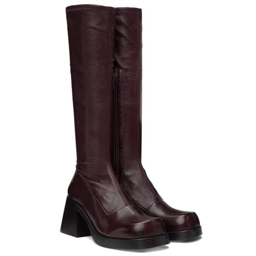 FIFSY Women's Chunky Knee High Boots Platform Boots for Women Square Toe Chunky Block Heeled Tall Boots