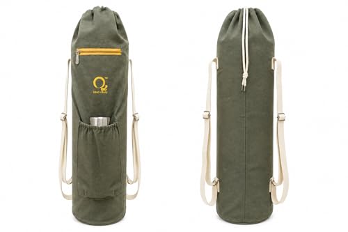 Image of O2 Yoga Mat Bag | Basic Style Cotton Yoga Mat Carry Bag with Adjustable Double Straps | Bottle Holder & Zipper Pocket | Yoga Mat Cover Bag for Women & Men | Fits 2mm-10mm Mats - Greenish Grey