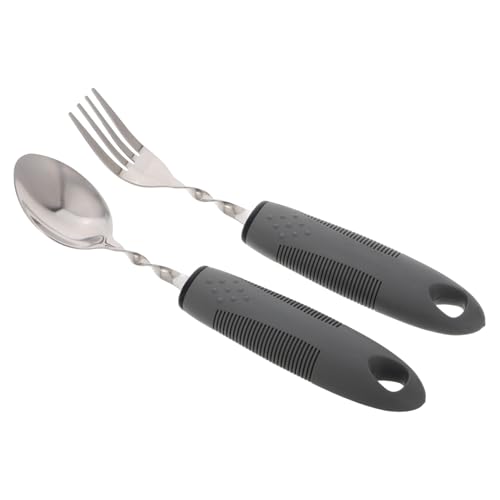 FOMIYES Spoons Handicap Eating Utensils Stainless Steel Fork Spoon Set Anti-tremor Design for Elderly