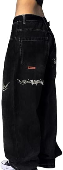 Y2k Baggy Jeans Women Men Hip Hop Goth Street Jeans with Skeleton Print Vintage High Waist Denim Wide Leg Pants2
