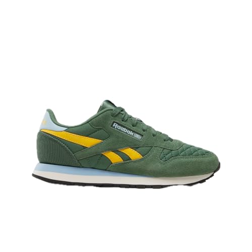 Reebok Tenis clásicos de cuero unisex para niños, Verde escape/dorado feroz/azul suave, 7 US Big Kid