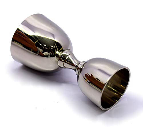 Image of eSplanade Brass Liquor Peg Measuring Glass Jigger Bar Tool - Double Sided - 30 and 60 ml - Silver