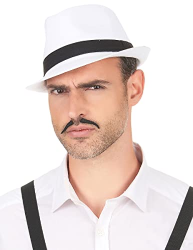 DEGUISE TOI - Chapeau borsalino blanc bande noire adulte - Chapeau - Taille Unique - Blanc - Accessoires pour déguisement - Polyester - - Carnaval